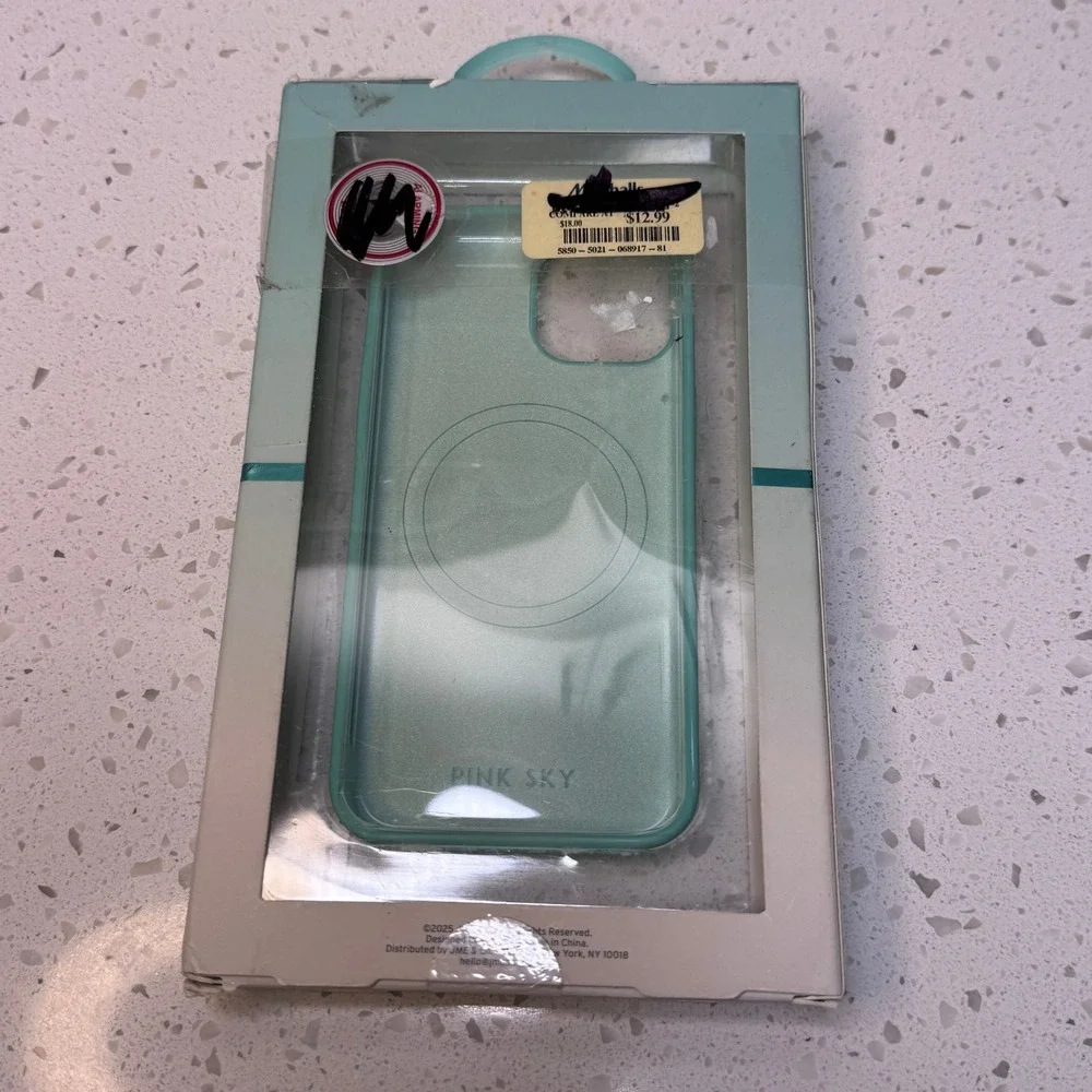 Pink Sky Magnetic Silicone Case Wallet Holder for iPhone 15 14 13 Teal MagSafe